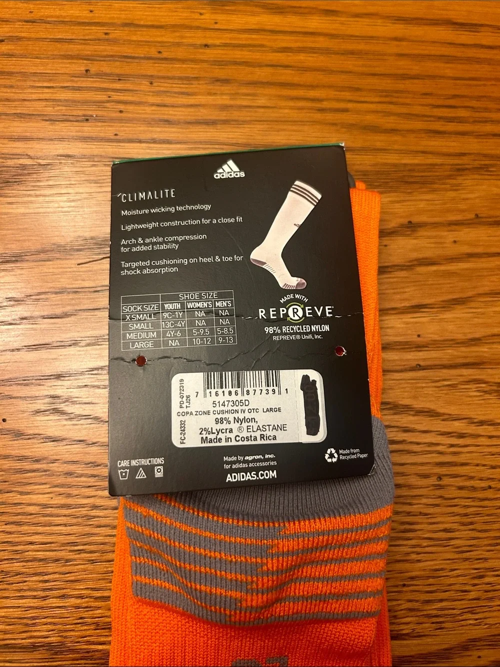 adidas Bright Orange Athletic Soccer Crew Socks with White Stripes